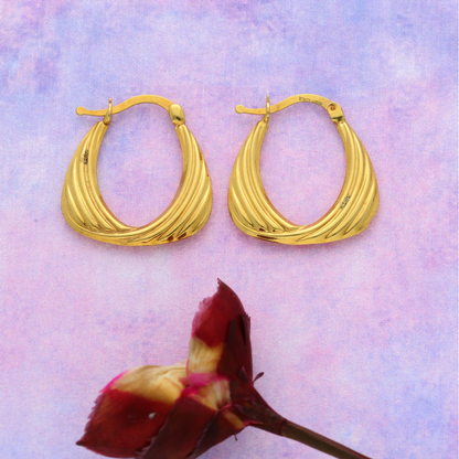 Gold Flat Oval Twist Creole Hoop Earrings 18KT - FKJERN18K9267