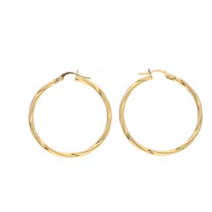 Gold Thin Twisted Hoop Earrings 18KT - FKJERN18K9274