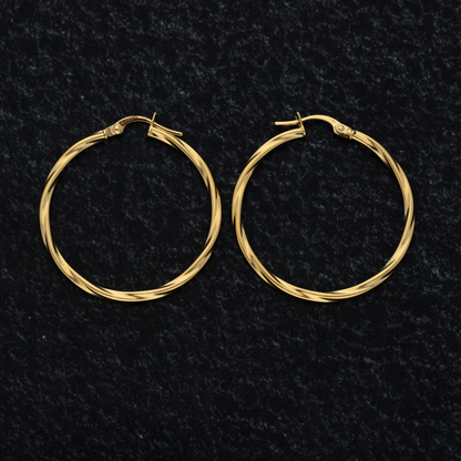 Gold Thin Twisted Hoop Earrings 18KT - FKJERN18K9274