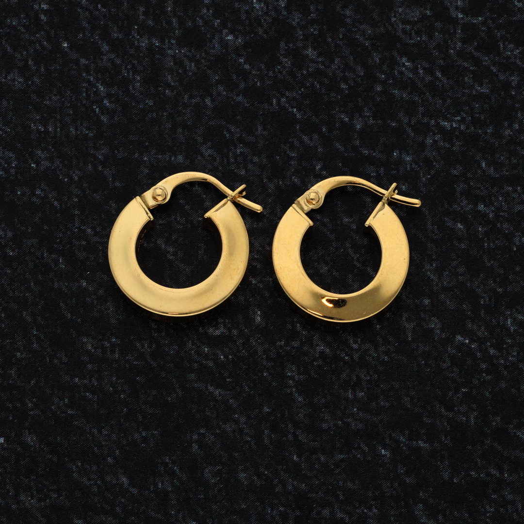 Gold Classic Plain Hoop Round Earrings 18KT - FKJERN18K9276