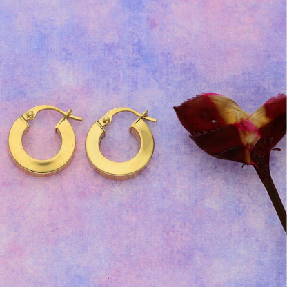 Gold Classic Plain Hoop Round Earrings 18KT - FKJERN18K9276