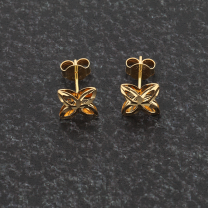 Gold Four Four Leaf Clover Design Earrings 18KT - FKJERN18K9286