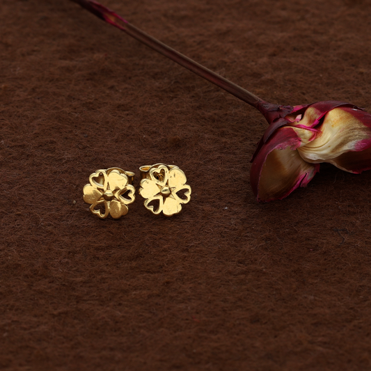 Gold Heart Shaped Round Flower Earrings 18KT - FKJERN18K9287