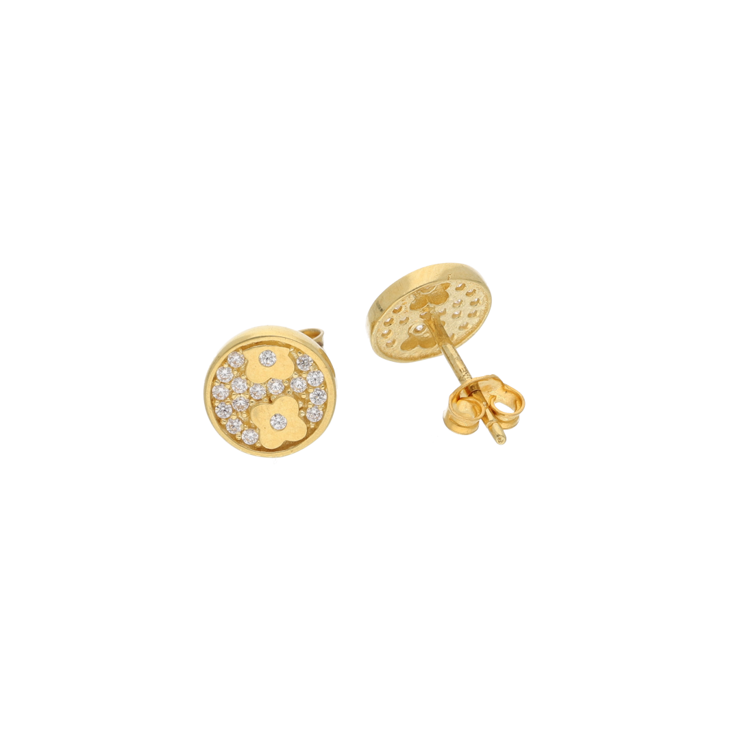 Gold Four Leaf Flower Round Shaped Earrings 18KT - FKJERN18K9288