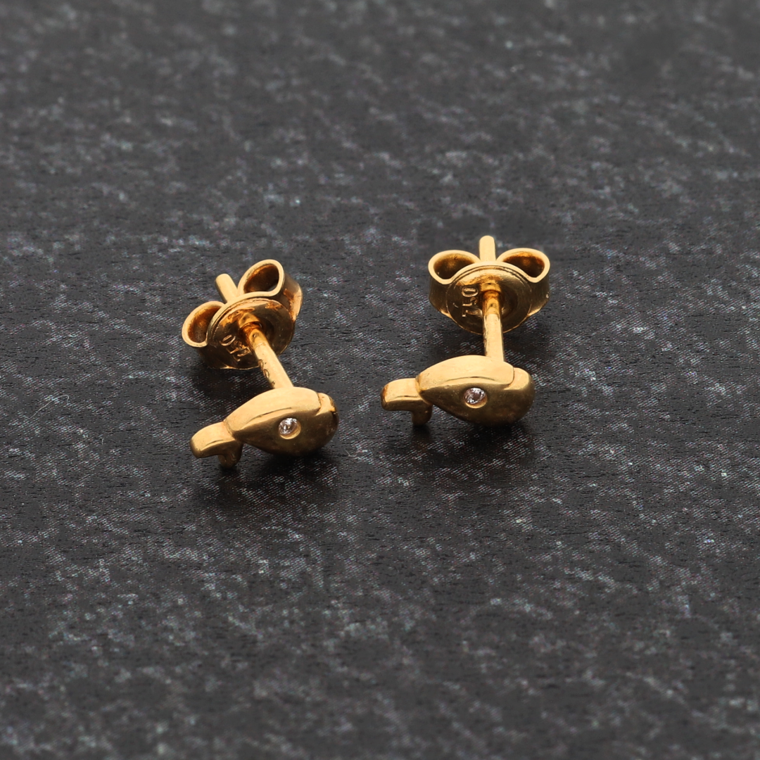 Gold Baby Whale Shaped Earrings 18KT - FKJERN18K9291