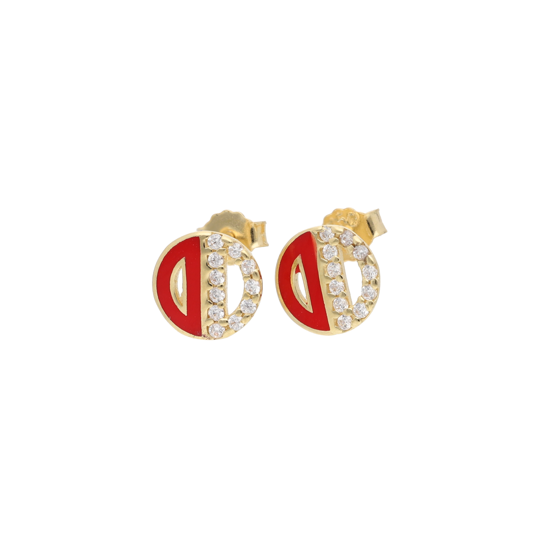 Gold Round Shaped D Design Earrings 18KT - FKJERN18K9278