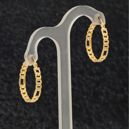 Gold Figaro Link Chain Round Shaped Earrings 18KT - FKJERN18K9296