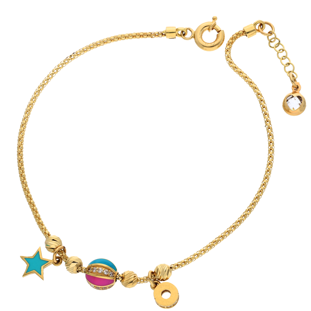 Gold Hanging Pearl Charm Bracelet 18KT - FKJBRL18K9320