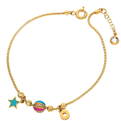Gold Hanging Pearl Charm Bracelet 18KT - FKJBRL18K9320