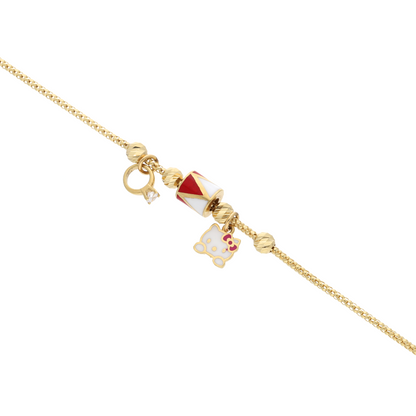 Gold Cartoon Kitty Charm Bracelet 18KT - FKJBRL18K9321