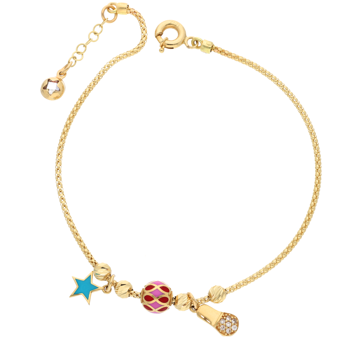 Gold Hanging Star Charm Bracelet 18KT - FKJBRL18K9322