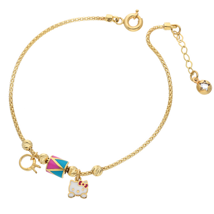 Gold Cartoon Kitty Charm Bracelet 18KT - FKJBRL18K9323