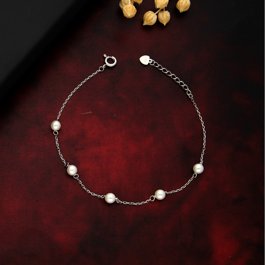 Sterling Silver 925 Round Pearl Bracelet - FKJBRLSL9341