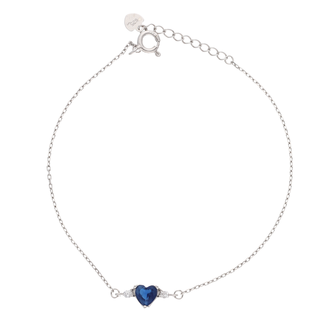 Sterling Silver 925 Blue Heart Shaped Curb Bracelet - FKJBRLSL9333