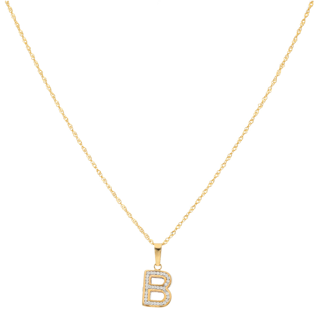 Gold Necklace (Chain with B Shaped Alphabet Letter Pendant) 18KT - FKJNKL18K9408
