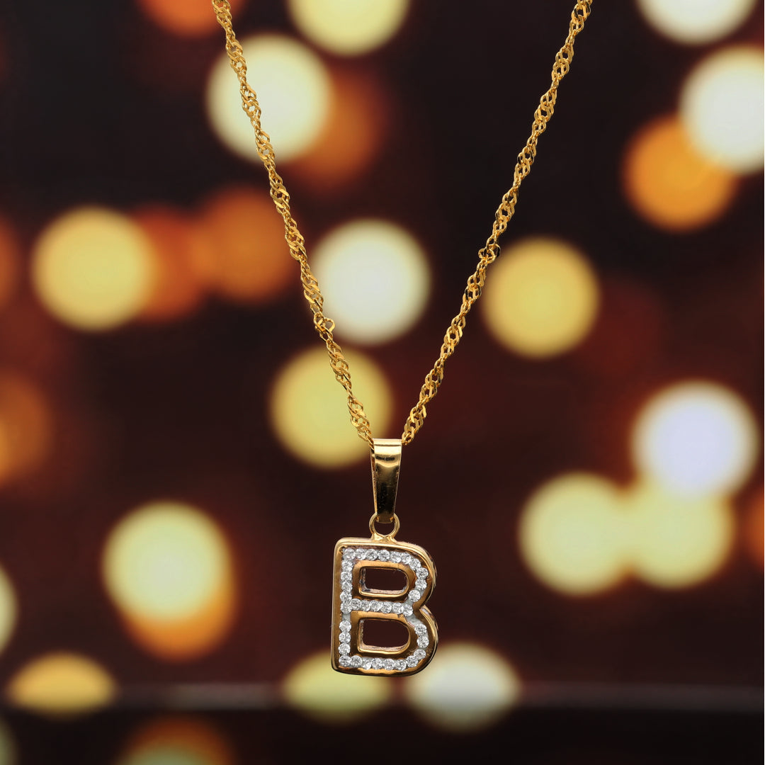 Gold Necklace (Chain with B Shaped Alphabet Letter Pendant) 18KT - FKJNKL18K9408