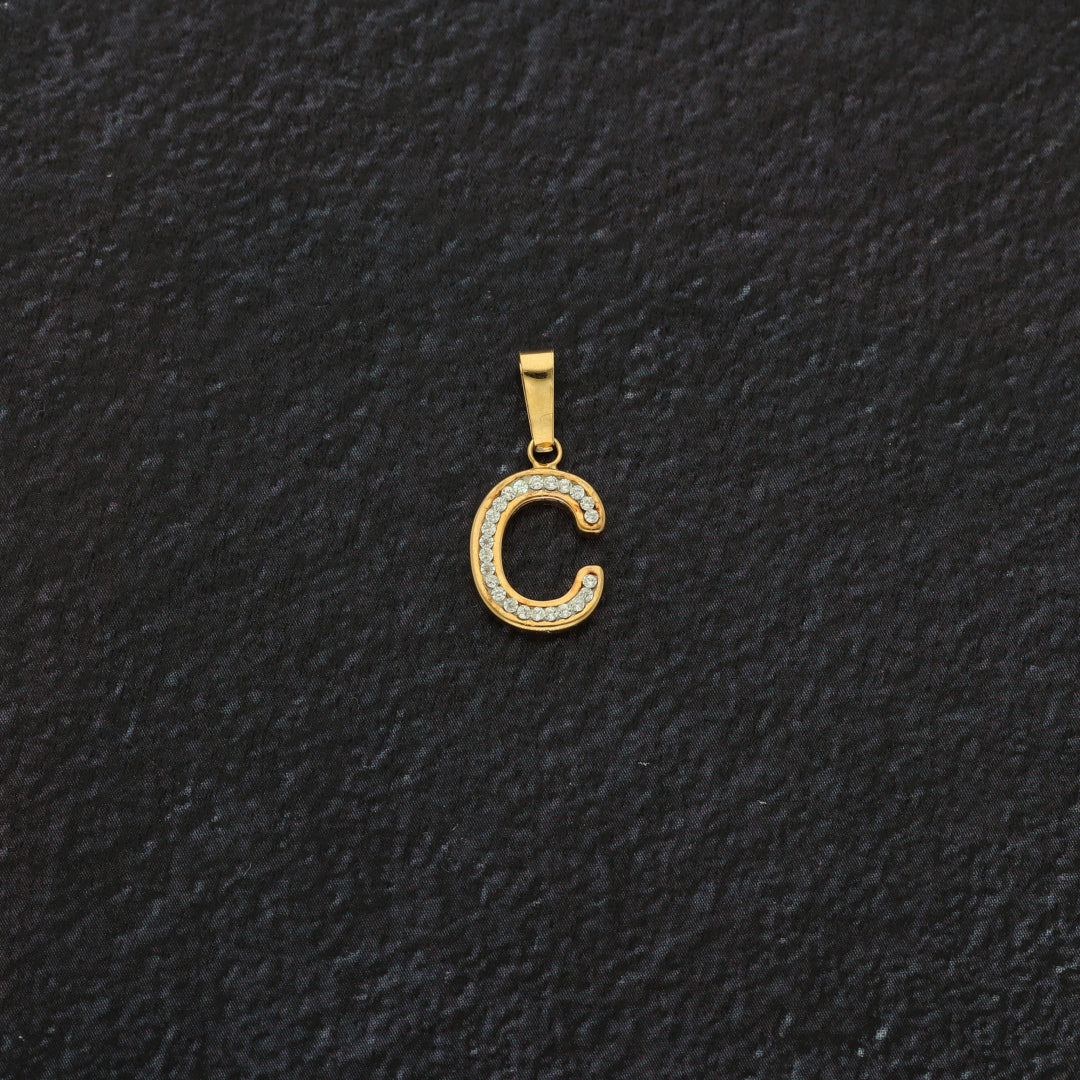 Gold C Shaped Alphabet Letter Pendant 18KT - FKJPND18K9409