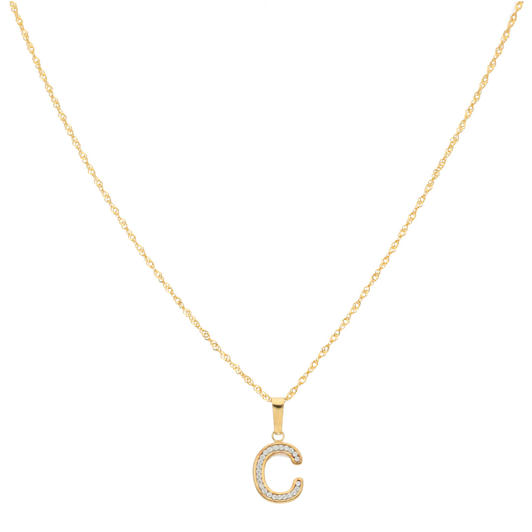 Gold Necklace (Chain with C Shaped Alphabet Letter Pendant) 18KT - FKJNKL18K9409