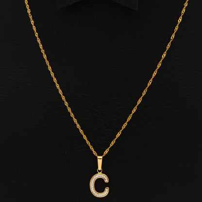 Gold Necklace (Chain with C Shaped Alphabet Letter Pendant) 18KT - FKJNKL18K9409