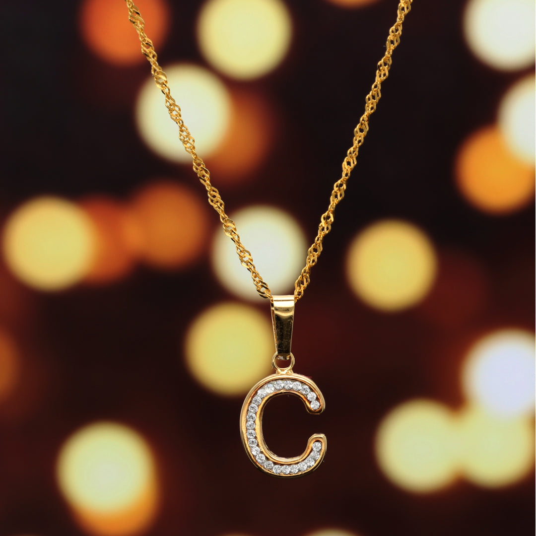 Gold Necklace (Chain with C Shaped Alphabet Letter Pendant) 18KT - FKJNKL18K9409