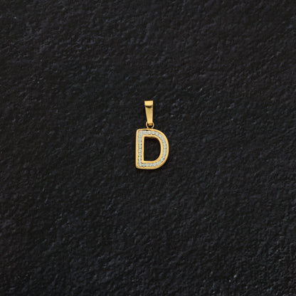 Gold D Shaped Alphabet Letter Pendant 18KT - FKJPND18K9410