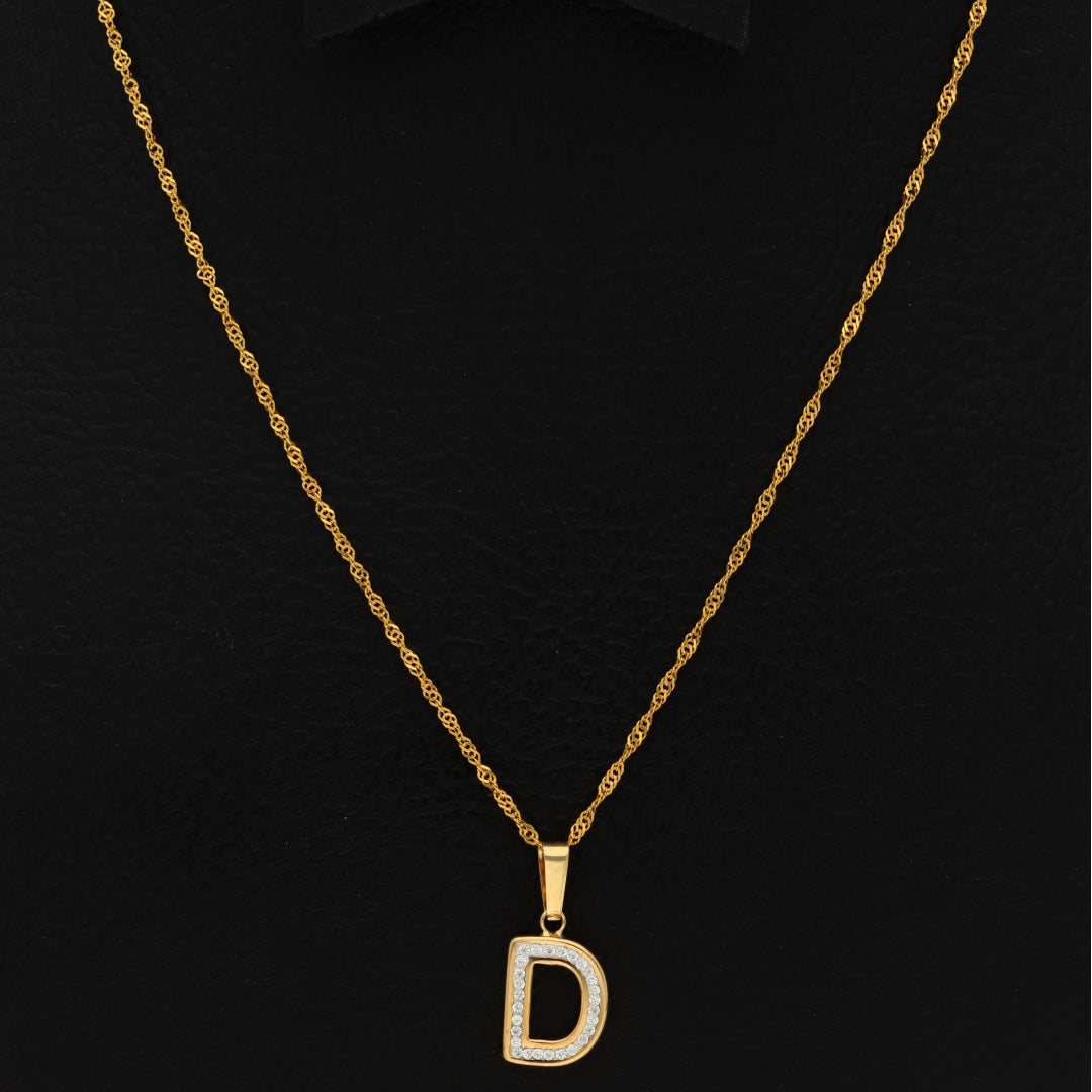 Gold Necklace (Chain with D Shaped Alphabet Letter Pendant) 18KT - FKJNKL18K9410