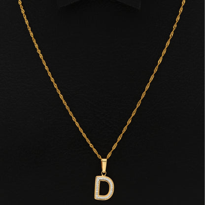 Gold Necklace (Chain with D Shaped Alphabet Letter Pendant) 18KT - FKJNKL18K9410