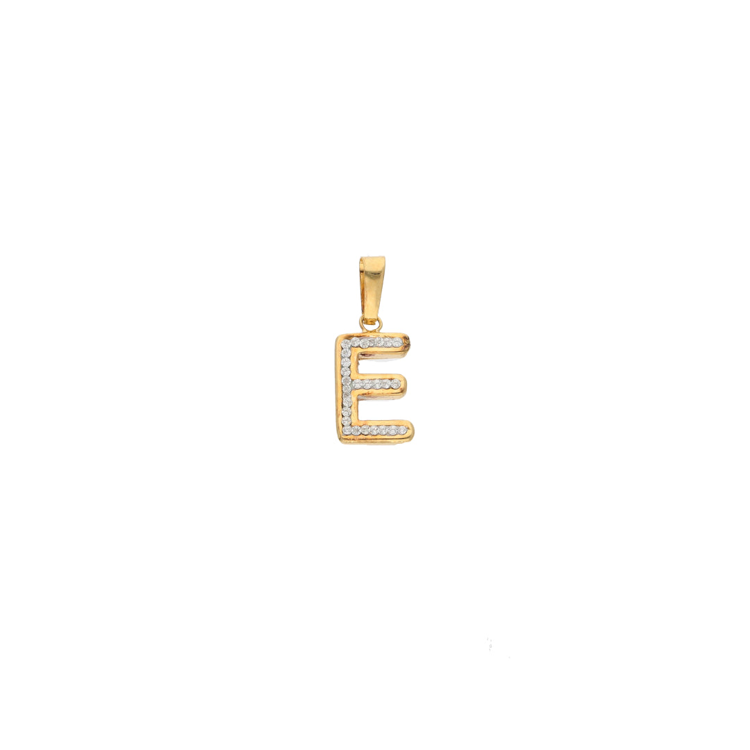 Gold E Shaped Alphabet Letter Pendant 18KT - FKJPND18K9411