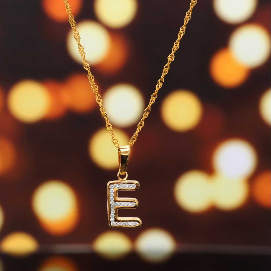 Gold Necklace (Chain with E Shaped Alphabet Letter Pendant) 18KT - FKJNKL18K9411