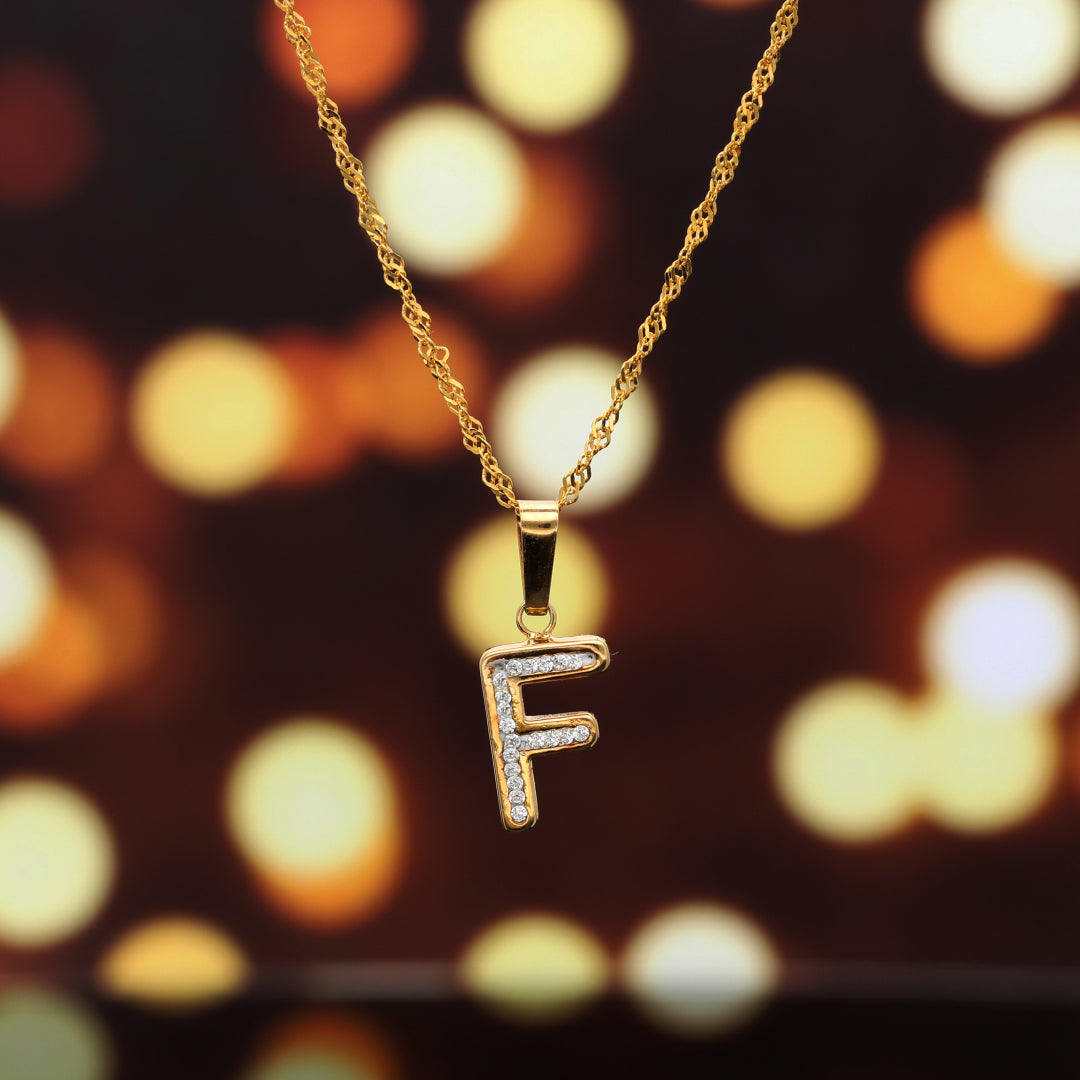 Gold Necklace (Chain with F Shaped Alphabet Letter Pendant) 18KT - FKJNKL18K9412