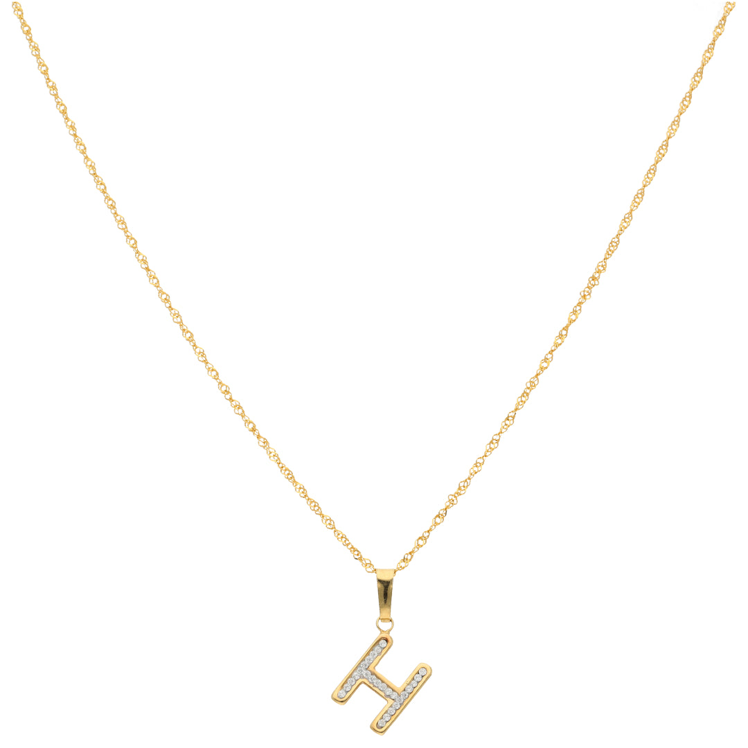 Gold Necklace (Chain with H Shaped Alphabet Letter Pendant) 18KT - FKJNKL18K9413