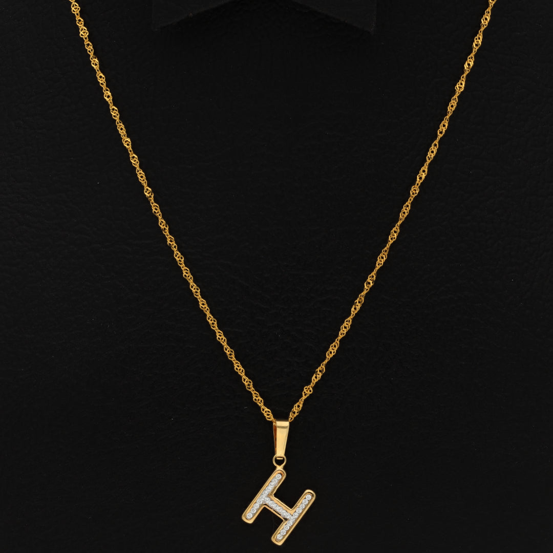 Gold Necklace (Chain with H Shaped Alphabet Letter Pendant) 18KT - FKJNKL18K9413