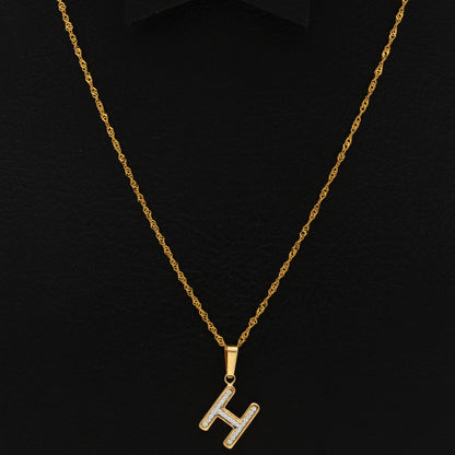 Gold Necklace (Chain with H Shaped Alphabet Letter Pendant) 18KT - FKJNKL18K9413