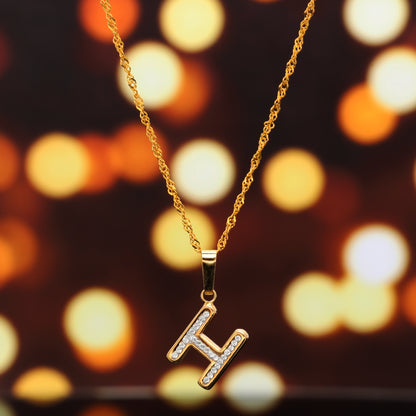Gold Necklace (Chain with H Shaped Alphabet Letter Pendant) 18KT - FKJNKL18K9413