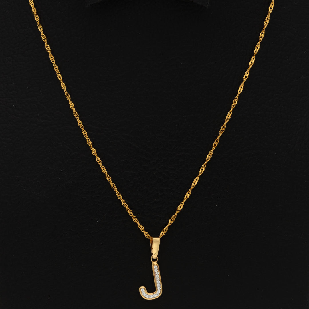 Gold Necklace (Chain with J Shaped Alphabet Letter Pendant) 18KT - FKJNKL18K9416