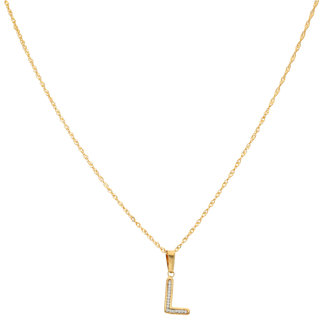 Gold Necklace (Chain with L Shaped Alphabet Letter Pendant) 18KT - FKJNKL18K9417