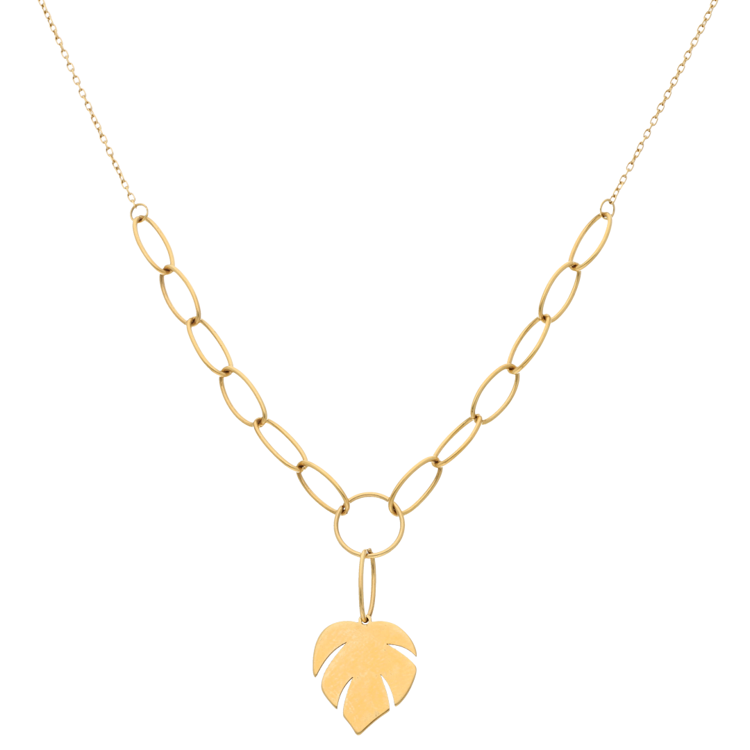 Gold Stud Leaf Shaped Necklace 18KT - FKJNKL18K9365