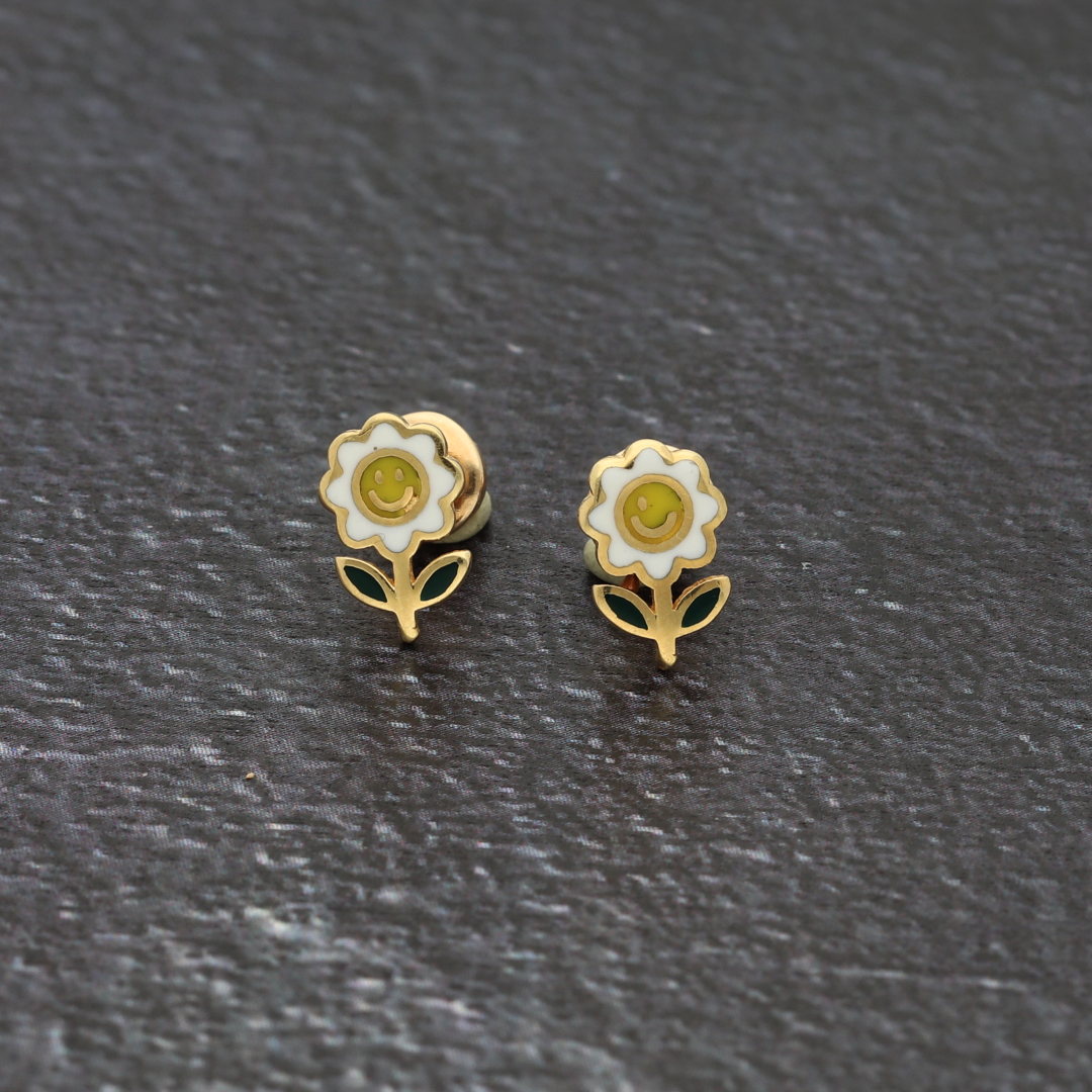Gold Smile Sunflower Earrings 18KT - FKJERN18K9376
