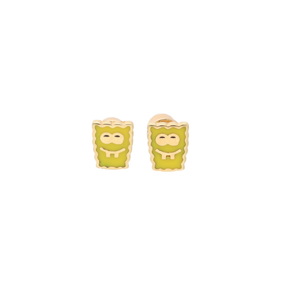 Gold Cartoon Spongebob Earrings 18KT - FKJERN18K9373