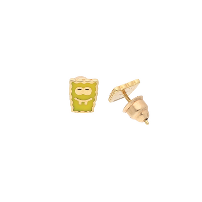 Gold Cartoon Spongebob Earrings 18KT - FKJERN18K9373