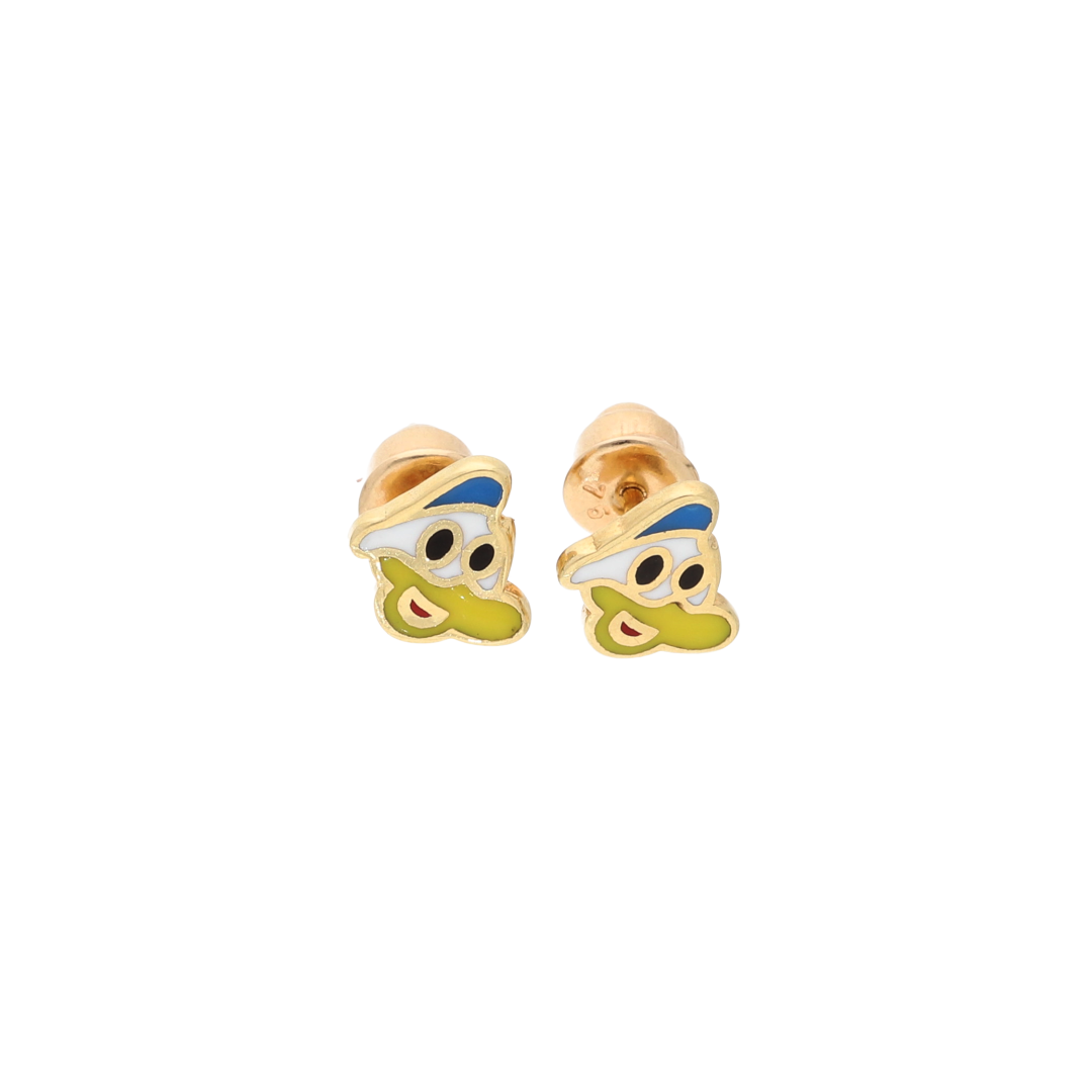 Gold Cartoon Donaldduck Earrings 18KT - FKJERN18K9374