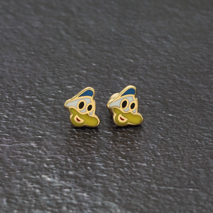 Gold Cartoon Donaldduck Earrings 18KT - FKJERN18K9374