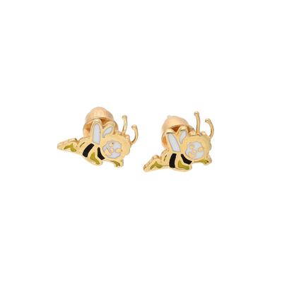 Gold Cartoon Honeybee Earrings 18KT - FKJERN18K9375