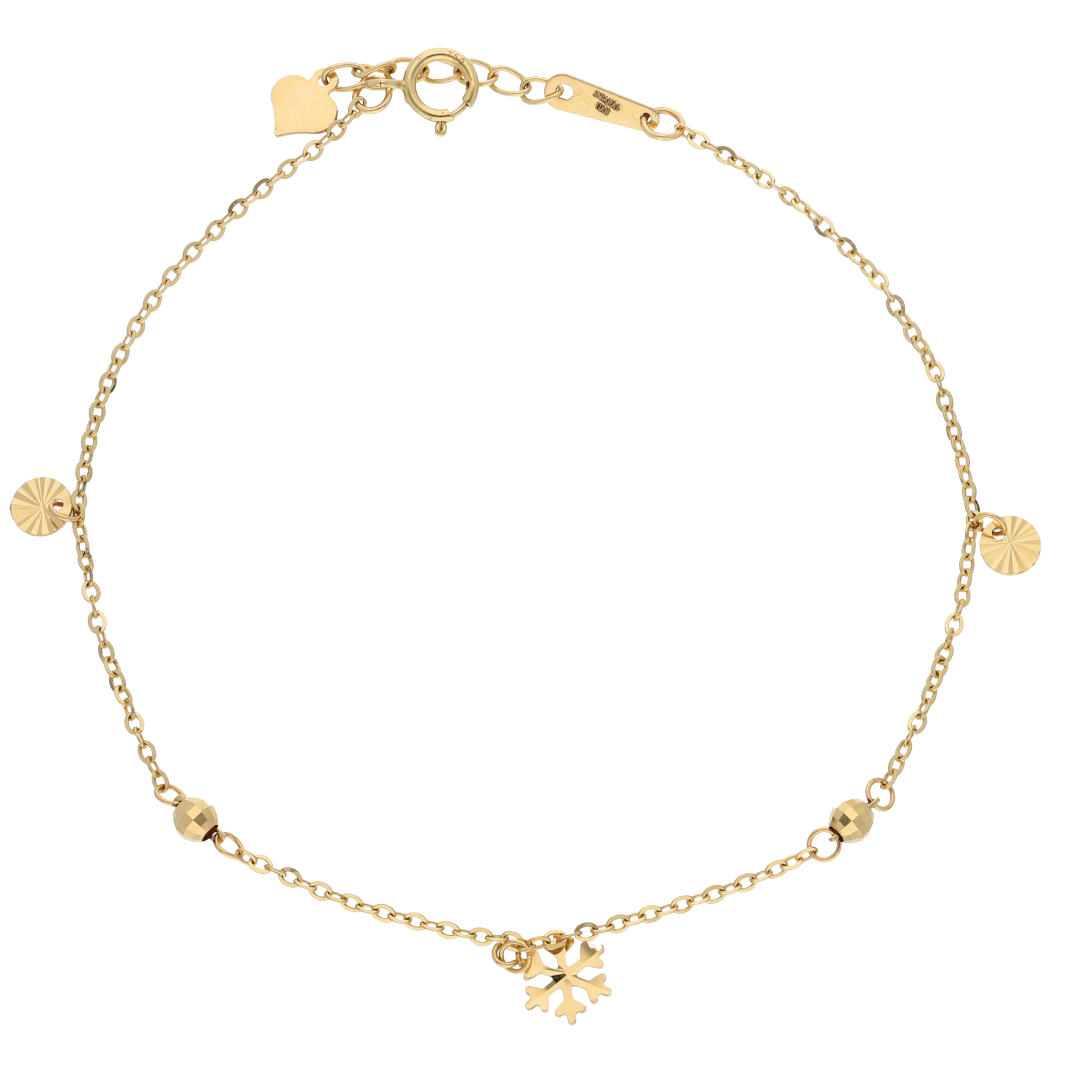 Gold Snow & Round Stud Bracelet 18KT - FKJBRL18K9395