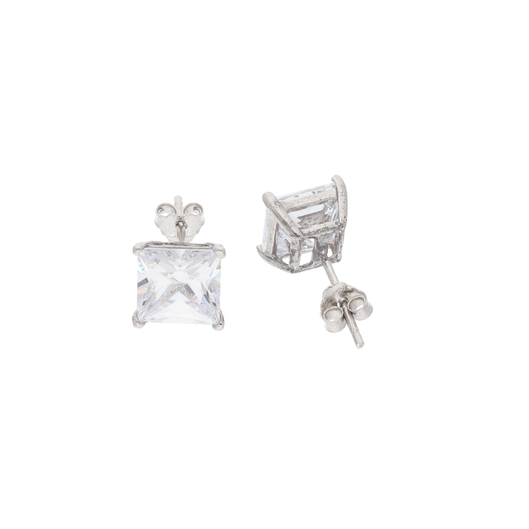 Sterling Silver 925 Crystal Square Shaped Earrings - FKJERNSL9398