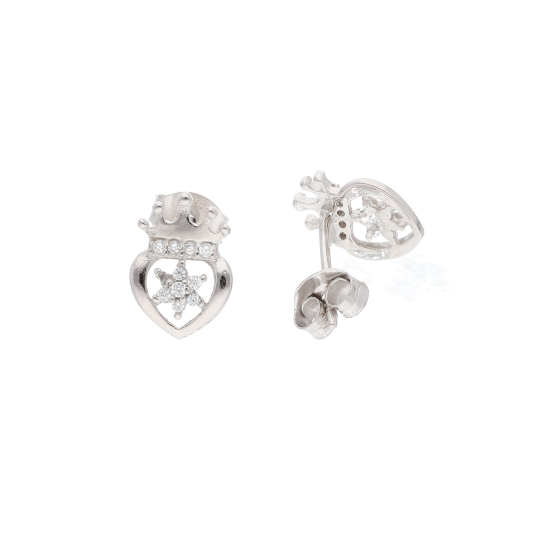 Sterling Silver 925 King Heart Shaped Earrings - FKJERNSL9405