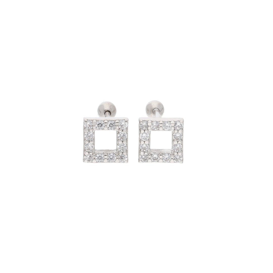 Sterling Silver 925 Crystal Hallow Square Shaped Earrings - FKJERNSL9400