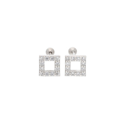 Sterling Silver 925 Crystal Hallow Square Shaped Earrings - FKJERNSL9400