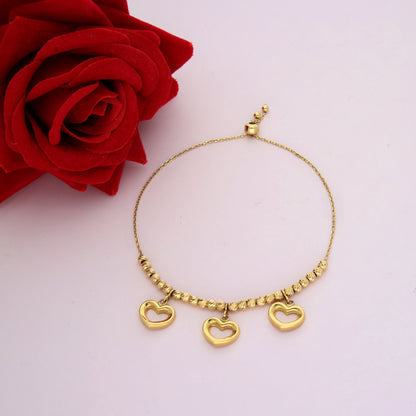 Gold Stud Hanging Heart Shaped Bracelet 18KT - FKJBRL18K9425