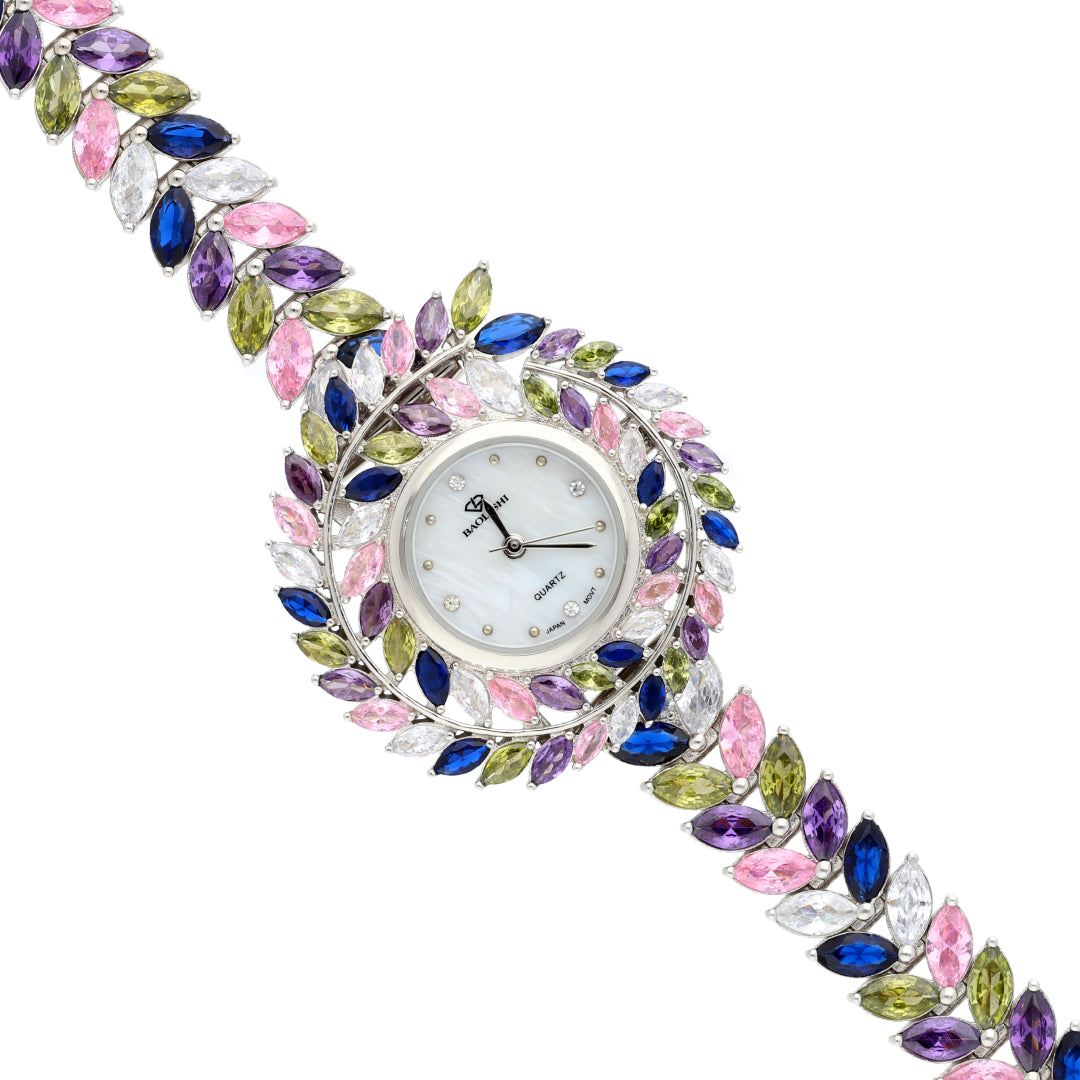 ساعة يد نسائية فاخرة من الفضة الإسترلينية عيار 925 بتصميم أوراق الشجر المستديرة - FKJWHSL9629